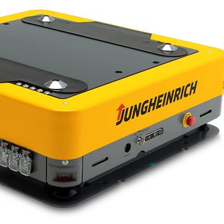 Jungheinrich autonoma mobila robot (AMR) arculee i närbild.