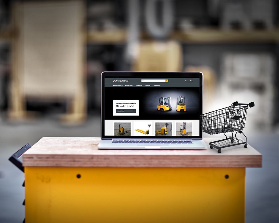 En laptop med printscreen från Junghenrich webbshop