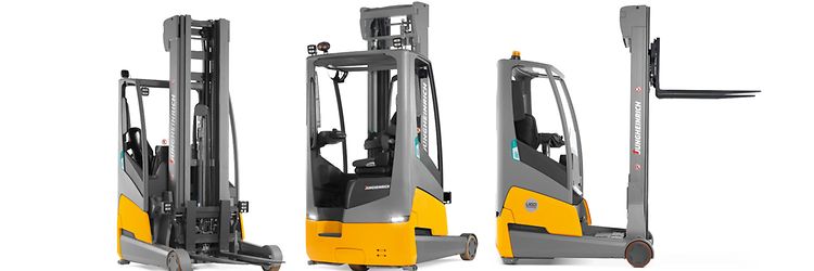 3 stk. ETV216i reach truck fra forskellige vinkler.