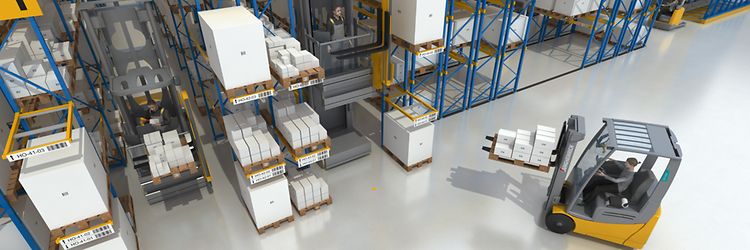 Modell över ett lager med Jungheinrich olika produkter implementerade.