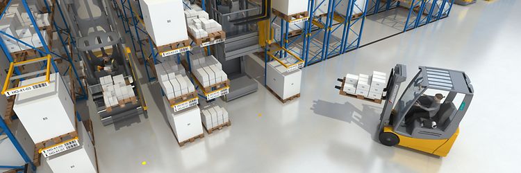 Model af et lager med Jungheinrich forskellige produkter implementeret.