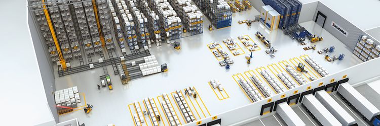 Højlager og lagerlogistik i illustration med Jungheinrich produkter