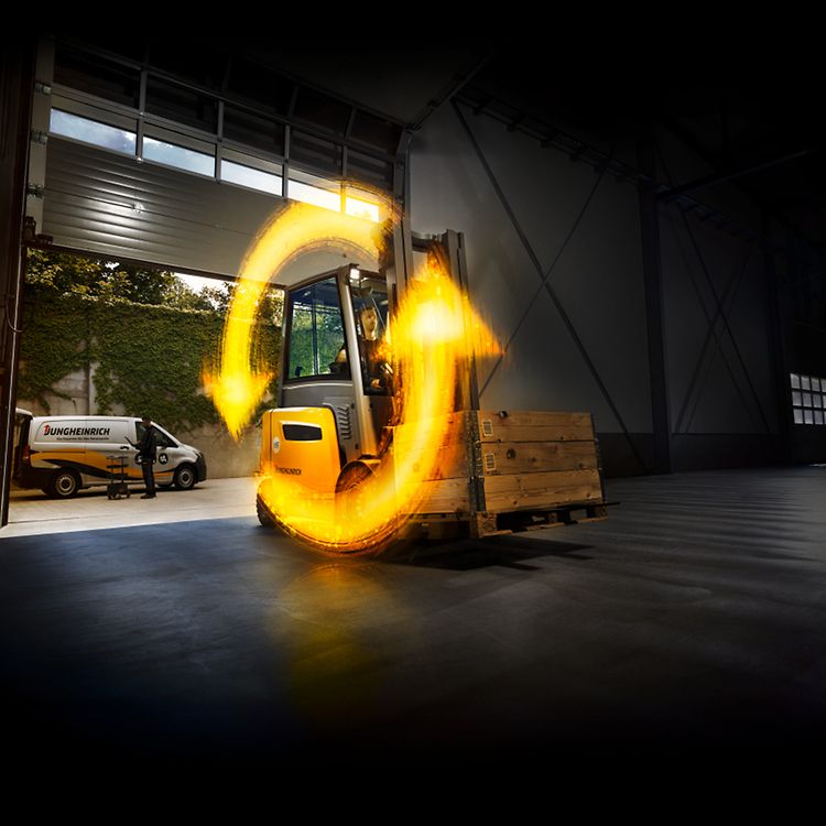 Jungheinrich EFG motviktstruck/eltruck i lagermiljö.