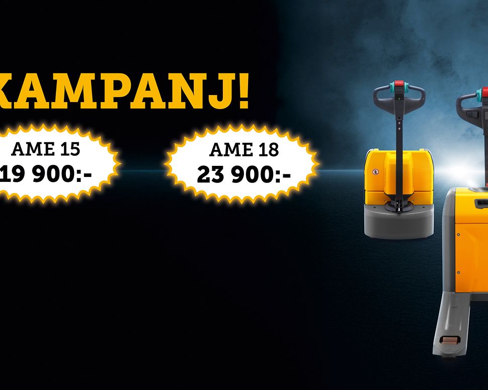 Kampanjbild på Jungheinrich låglyftare AME 15 och AME 18.