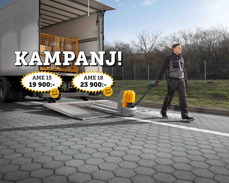 Jungheinrich eldrivna låglyftare/ledtruck AME används vid avlastning från en lastbil.