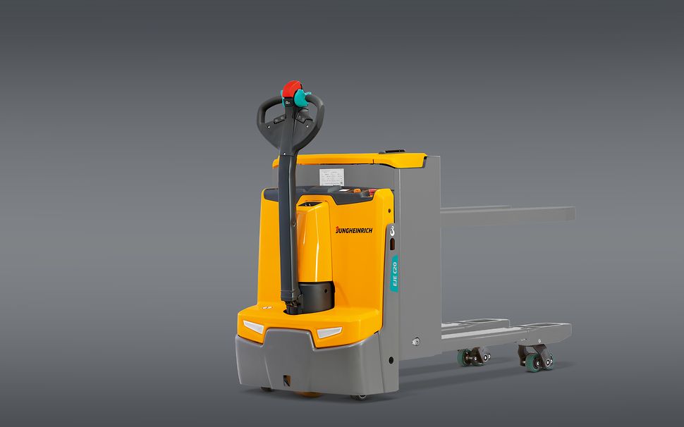 Produktbillede af gul elektrisk palleløfter EJE C20 med fire gafler fra Jungheinrich