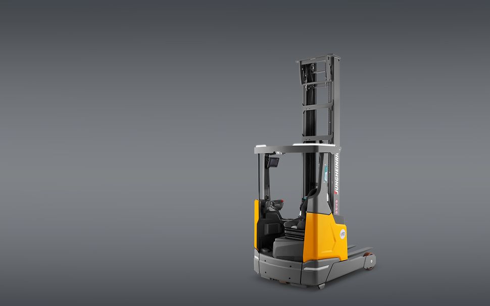 Produktbillede af gul reach truck Jungheinrich ETV 216i med høj mast fra Jungheinrich